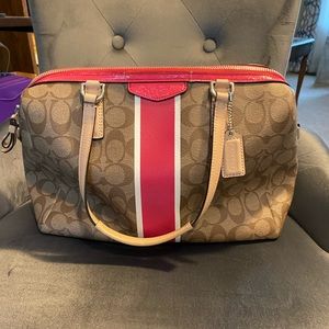 Coach Signature Handbag with Fuchsia pink strip